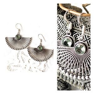 Green Amethyst Earrings Hand Made by Artisans S925 Fan Design Drop Style